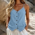 thumbnail image 2 of Linen Cotton Camisole Tops For Women Summer V Neck Button Detail Trendy Casual Lounge Coastal Everyday Resort Holiday Brunch Outfit Polished Daytime, 2 of 6