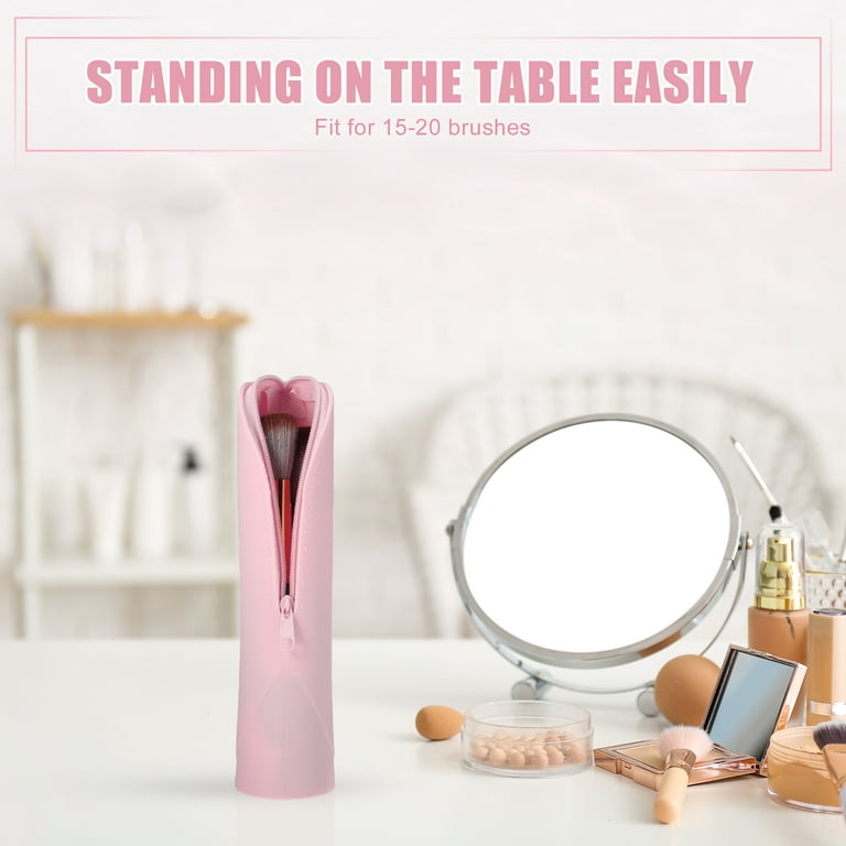 Unique Bargains Silicone Makeup Brush Bag Stand Up Travel Makeup Brush Holder Portable Makeup Brush Pouch Cosmetic Pink, Women's, Size: 2.44x1.89x7.68