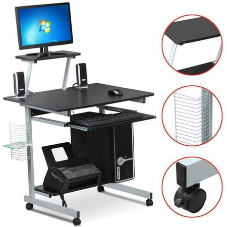 Yaheetech Mobile Computer Desks with Keyboard Tray, Printer Shelf and Monitor Stand Small Space Home Office Furniture Table Workstation Desk Student Dorm Office