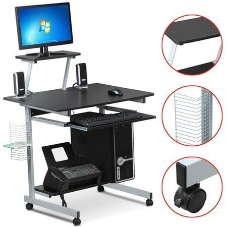 Yaheetech Mobile Computer Desks with Keyboard Tray, Printer Shelf and Monitor Stand Small Space Home Office Furniture Table Workstation Desk Student Dorm Office (Best Printer For Dorm Room)