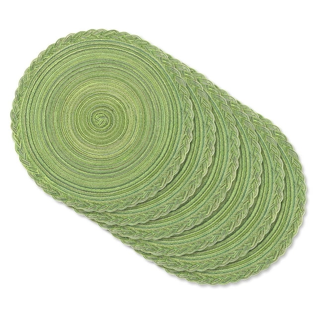 MeyJey Juego de 6 Manteles Individuales Redondos Trenzados de 15", Juego de 6 Manteles Individuales Grandes de Algodón Tejido Antideslizantes Resistentes Al Calor, Verde