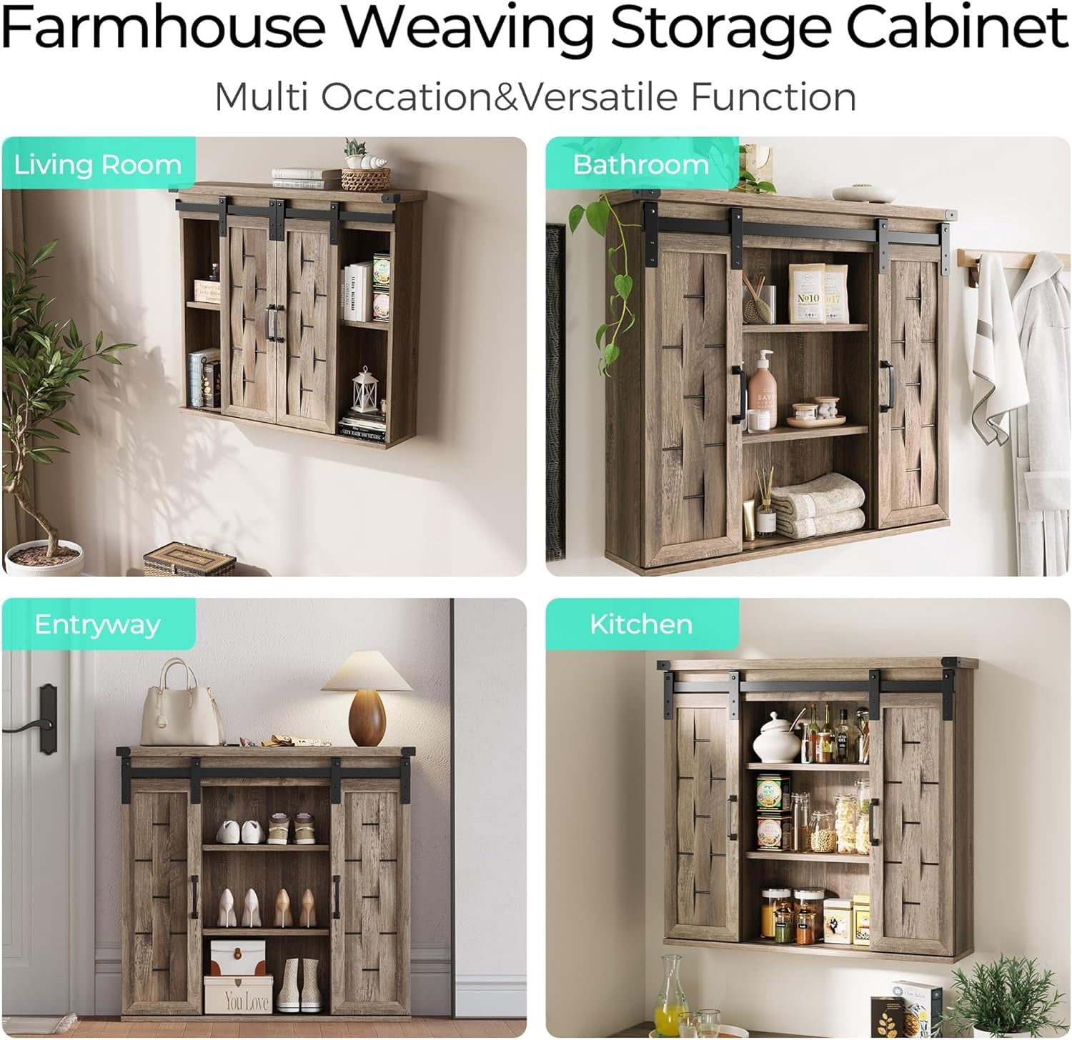 Caffoz 31 Inch Farmhouse Sliding Barn Door Medicine Cabinet Adjustable Shelves Light Brown