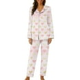 thumbnail image 4 of TaTaai Women's Valentine's Day Printed Lapel Loungewear Set, Long Sleeve Top and Pants Pajama Outfit, Casual Sleepwear Gift, 4 of 5