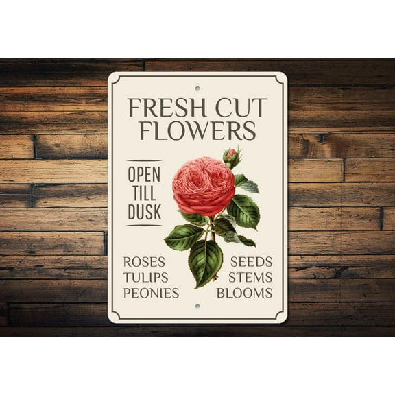 Rose Novelty Sign, Metal Wall Decor - 10x14 inches