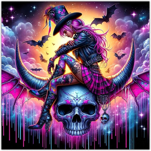 Halloween Diamond Art Kits for Adult, Horror Skull Witch Diamond Painting Kits for Beginners, 5D DIY Round Full Drill Gem Crystal Art Crafts for Home Decor 12x12Inch