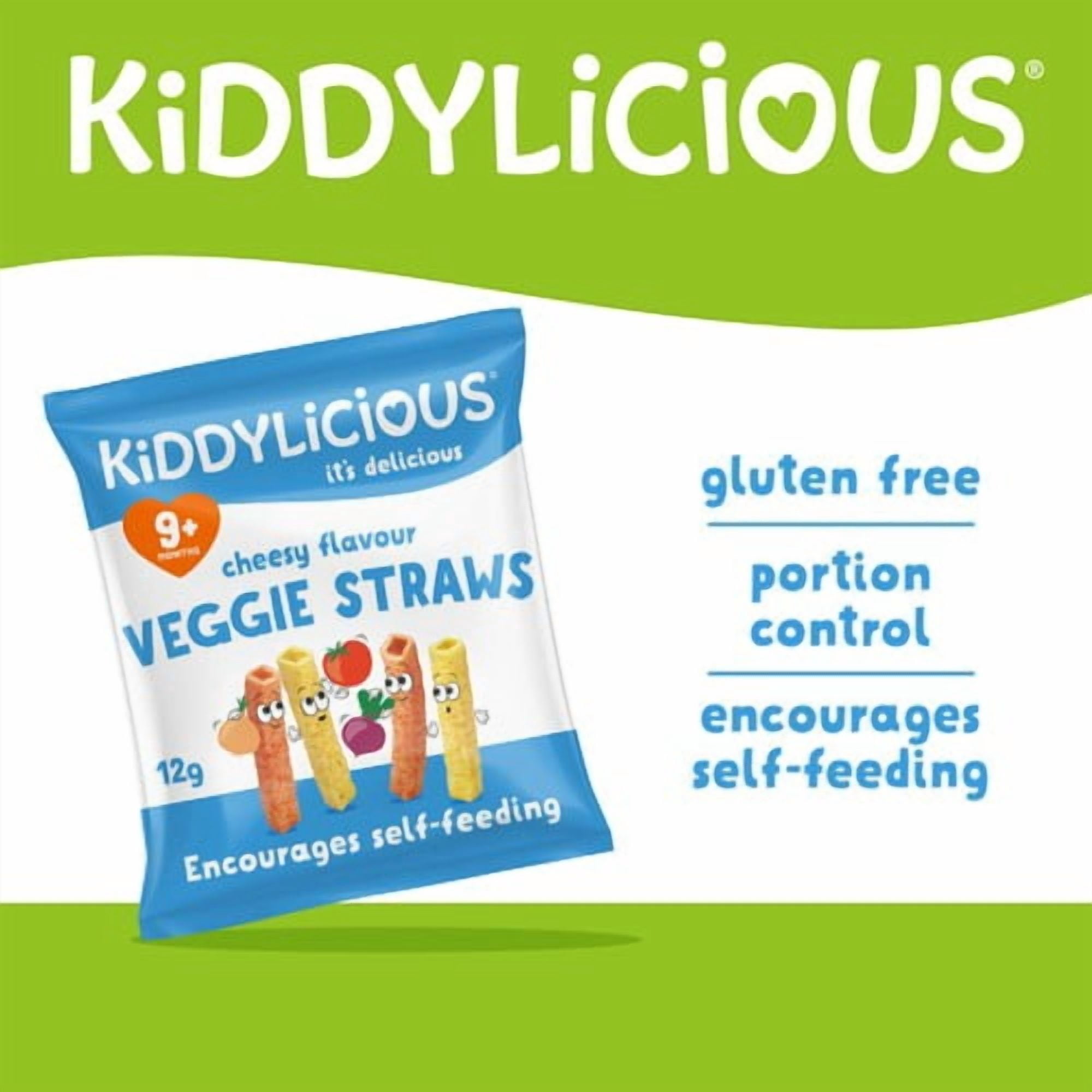 Kiddylicious Cheesy Flavoured Veggie Straws Baby Snacks Multi 4 x 12g, British Import (Pack of 3)