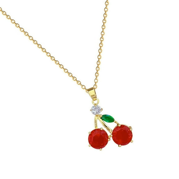 Stylish Stainless Steel Cherry Necklace With Zircon Neck Jewelry For Women