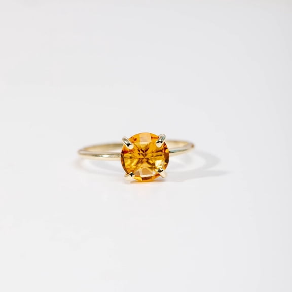 Citrine Ring Round Cut Gemstone Ring Engagement Ring 925 Sterling Silver Yellow Gold Plated Ring