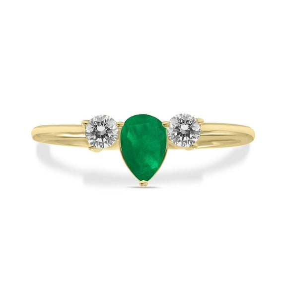 SZUL Women's 1/2 Carat TW Pear Shape Emerald and Diamond Ring in 10K Yellow Gold