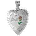 thumbnail image 2 of 3/4 inch Sterling Silver Heart Locket Necklace for Women MOM & Red Rose 24 inch RL_30H, 2 of 4