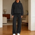 thumbnail image 5 of Xaqiouau Women's Hoodie and Wide Leg Pants Set Loose Fit Drop Shoulder Pullover Top Drawstring Sweatshirt Casual Two Piece Tracksuit Lounge Wear with Pockets Black XXL, 5 of 9