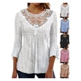 thumbnail image 3 of Gvmfive Women Tops Casual Lace Spliced 3/4 Sleeve A-line Tunic Blouse, 3 of 5