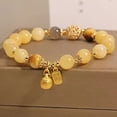 thumbnail image 2 of Citrine Bead Bracelet with Golden Charm - Bohemian Style, Natural Stone, Perfect for Casual Attire & Gifts,Yellow, 2 of 5