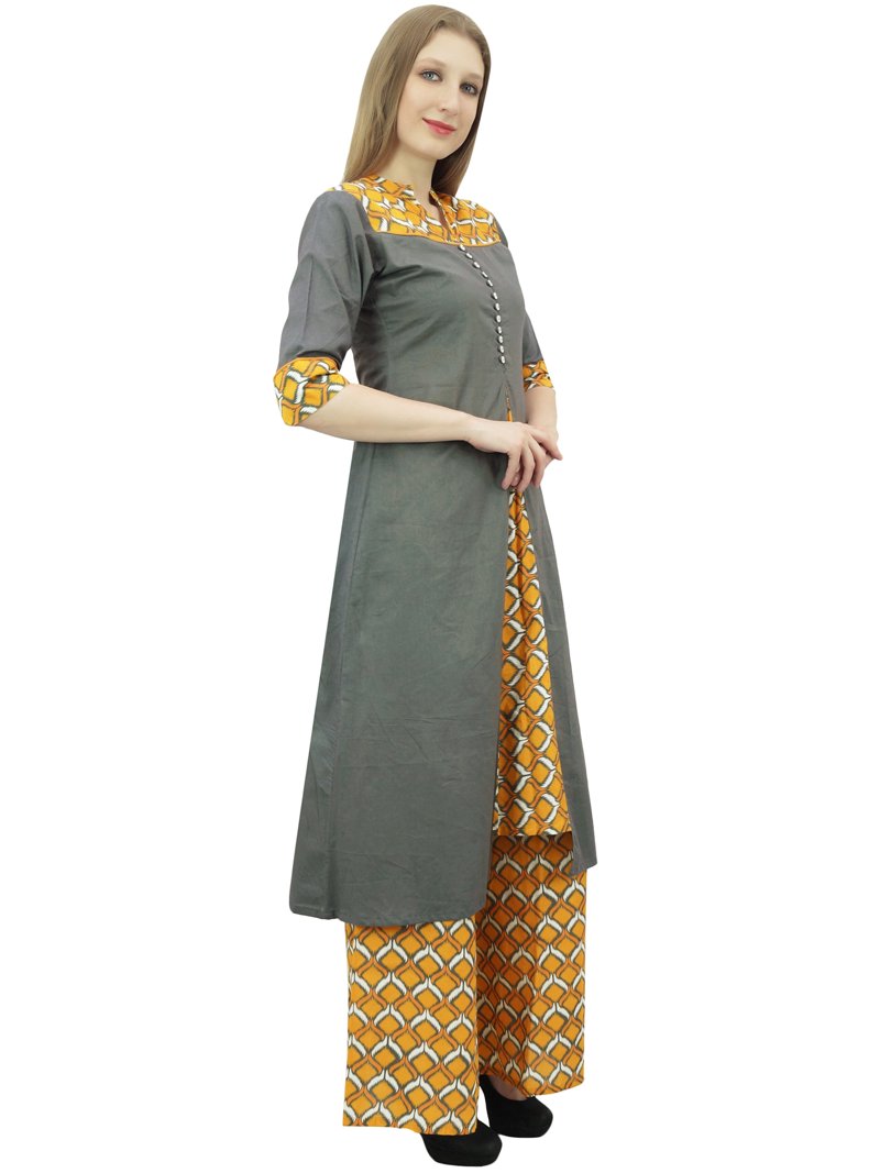 Phagun Indian Women's Clothing Gray A-Line Kurti Kurta Dress With  Palazzo-18