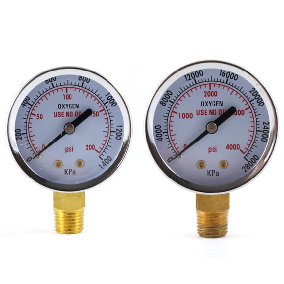 Low and High Pressure Gauges for Oxygen Regulator - 2 inches (PAIR)