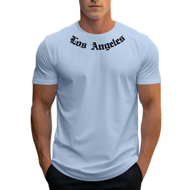 Camiseta informal de manga corta para hombre - Estampado con letras, cuello redondo - Mezcla de poliéster y spandex - Corte ajustado, tallas S-XXXL, estilo versátil