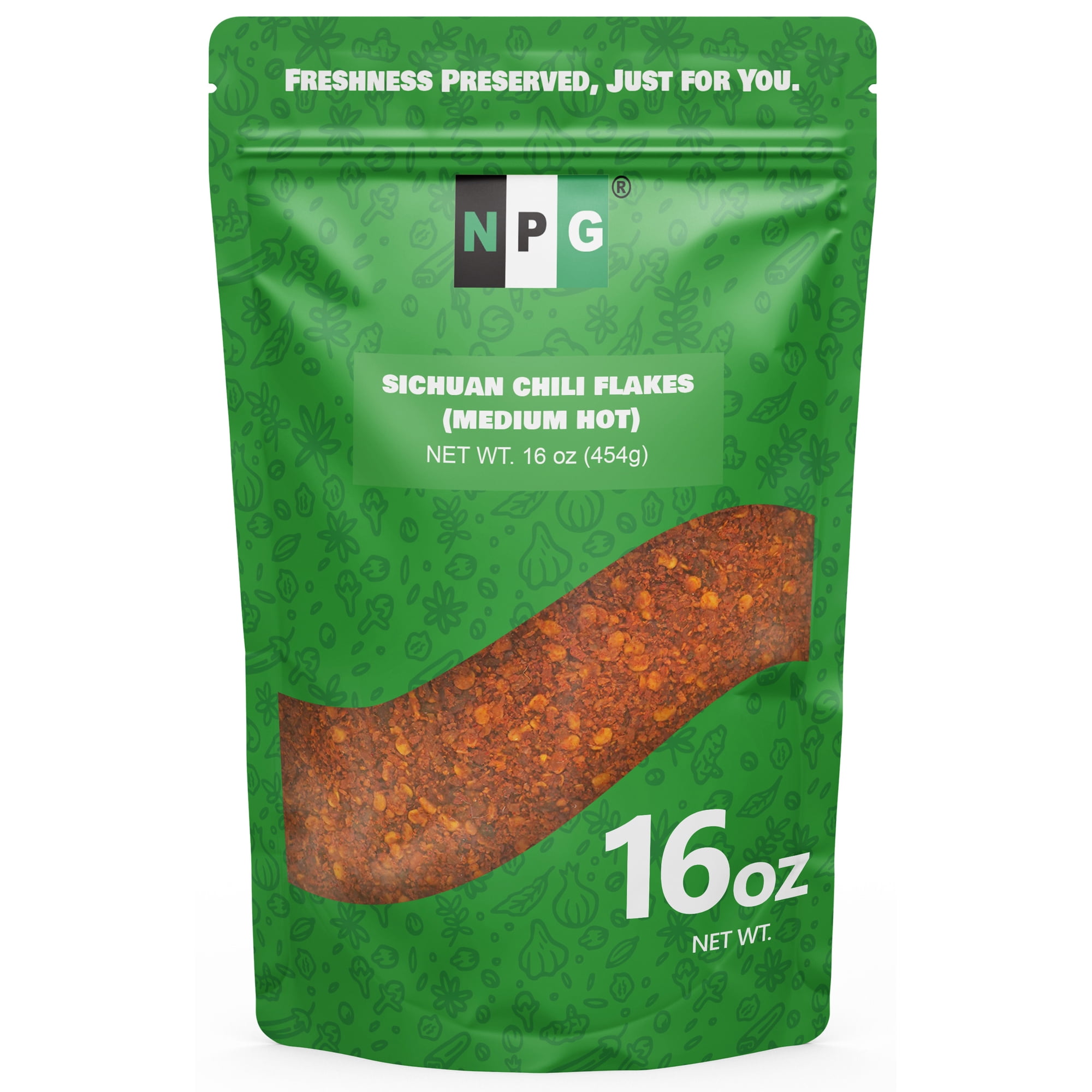 NPG Authentic Sichuan Chili Flakes 16 Ounces, Medium Hot, Szechuan Crushed Red Pepper Flakes Bulk, Spice Seasoning for Making Kimchi, Chili Oil, Stir-fry, Pizza, Salads, and Tacos