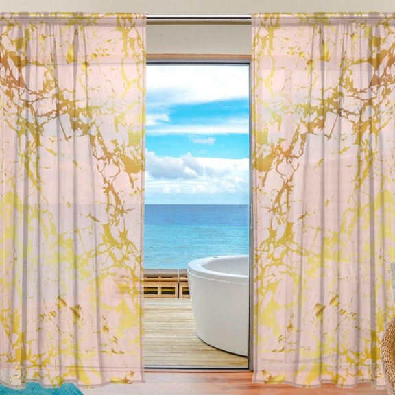 Coolnut Gold Marble On Pink W55 x L78 In Sheer Gauze Door Window Curtain Panels Drapes for Living Room Bedroom Kids Room Decoration Window Treatment 2 Panels