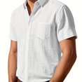 thumbnail image 1 of Dsseng Men‘S Solid Color Linen Collar Short Sleeved Shirt  Loose And Casual Style  Breathable And Comfortable, 1 of 7
