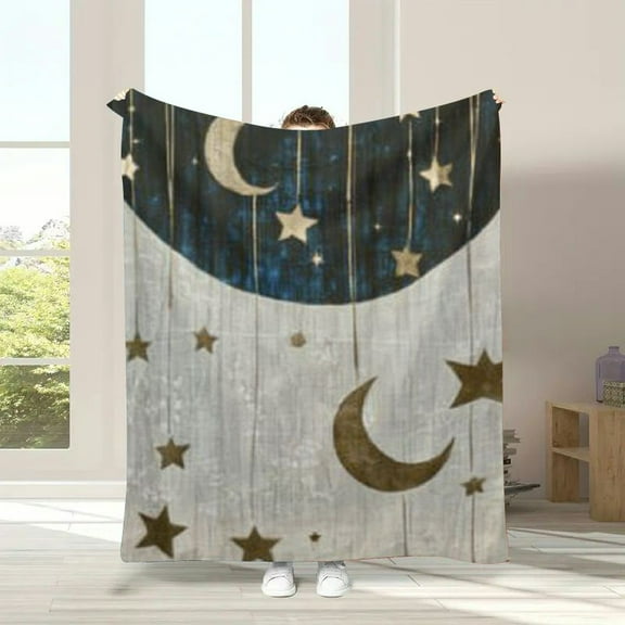 Cozy Black & Golden Moon Star  Throw Blanket - Soft, All Season Flannel for Bed, Sofa, Chair | Perfect for Living Room Decor