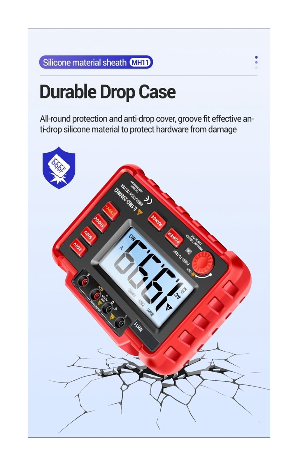 MH11 Insulation Resistance 2000M Testers Digital Meters Ohm High Voltage Megohmmeter Meter Non-battery Carry Tools