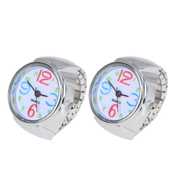 EeaseMX 2 relojes de cuarzo para llevar en los dedos, relojes creativos con forma de anillo, mini accesorios para mostrar la hora para mujeres y hombres (números coloridos)