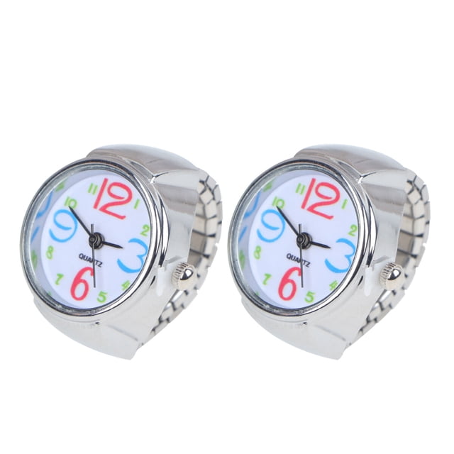EeaseMX 2 relojes de cuarzo para llevar en los dedos, relojes creativos con forma de anillo, mini accesorios para mostrar la hora para mujeres y hombres (números coloridos)