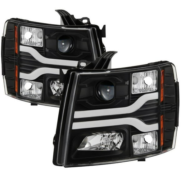 Spyder Automotive Headlight Assembly 5083609 Version 3; Halogen Bulb; Projector Beam With LED Daytime Running Light; Clear Lens; Black Plastic Housing; Set of 2