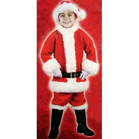 Plush Red Santa Suit - 6-Piece Children's Red Plush Christmas Santa Suit Costume - Size Small (4-6)