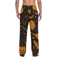 thumbnail image 7 of Men's Pajama Pants with Pockets Sleepwear Lounge Pants Stretch Casual Halloween Pumpkin Broom Hat Black Orange, 7 of 7