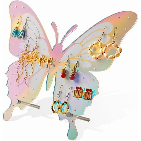 Acrylic Butterfly Earring Display Stand 78 Holes Iridescent with Metal Findings for Ear Stud Organize 9.84x3x8.26inch Earring Storage Rack for Jewelry Sellers Crafters Showcasing