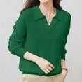 thumbnail image 4 of VISALY Polo Pullover Sweater Knitted Pullover Soft Touch Funnel Long Sleeve Soft Warm Cozy Polo Shirts Sweaters Cropped Sweater Pullover Sweater Lightweight Knit Loose Pullover Blackish Green XL, 4 of 8