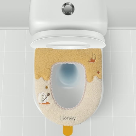 Brwvolix Plush Stuffed Animal Fall and Winter Toilet Seat Thickened Household Warm Sitting Toilet Cover Furry Toilet Seat Cushion