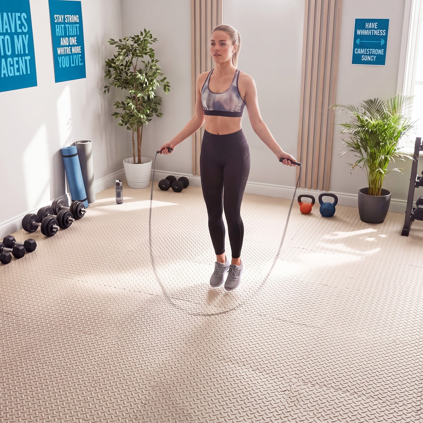 Airfind 12 Tiles Puzzle Exercise Floor Mat with Interlocking EVA Foam and Non-Slip Texture for Home Gym Equipment Protection, Beige