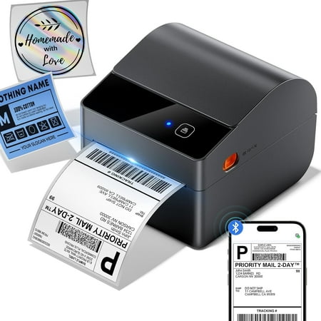 Bluetooth Shipping Label Printer 4x6, 2026 Upgraded Thermal Label Printer with Built-in Paper Bin, Thermal Printers for Small Business & Shipping Packages, Compatible with Amazon, Tiktok, USPS