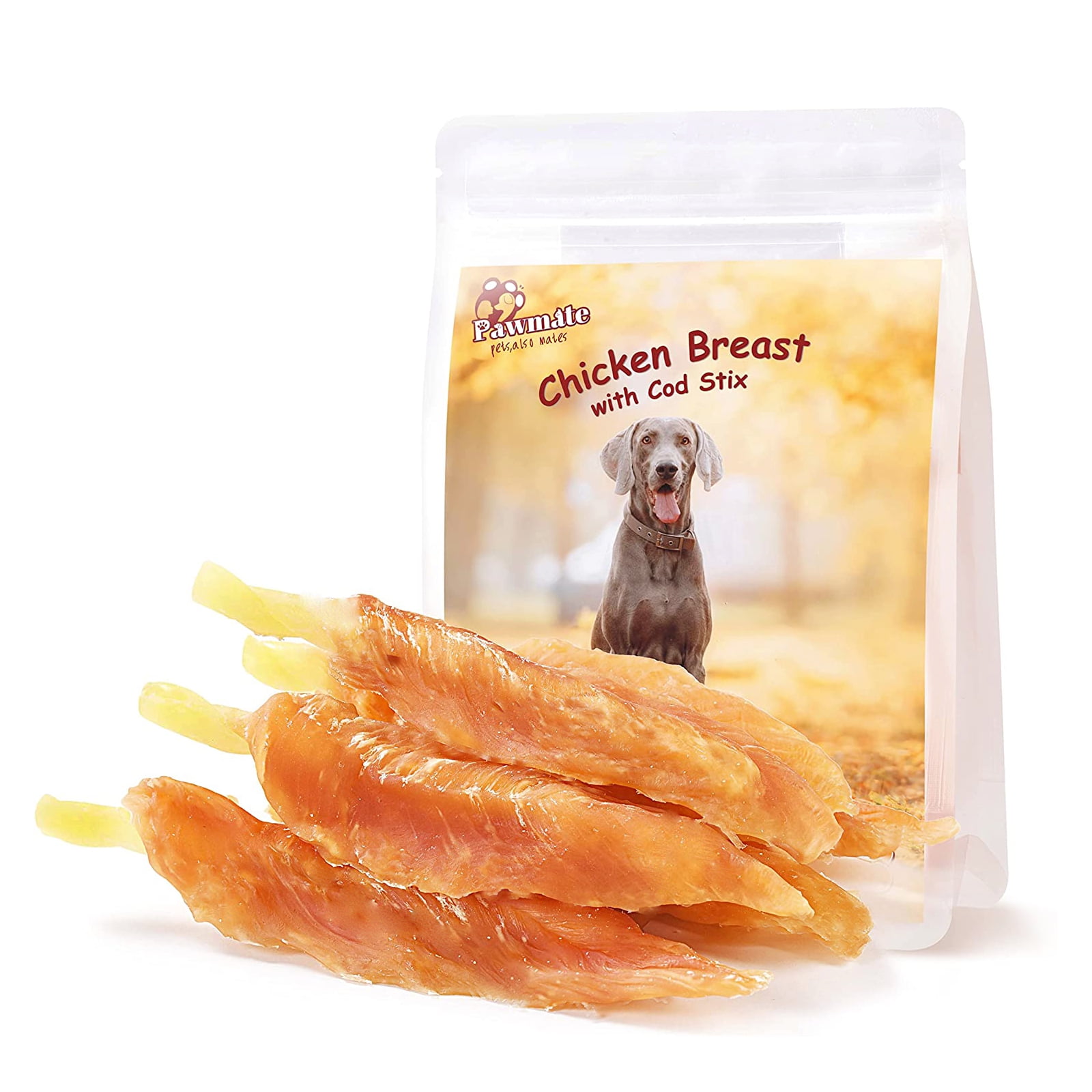 Pawmate Rawhide Free Dog Treats, Chicken Jerky Wrapped Cod Sticks for for All Dogs, 11 oz