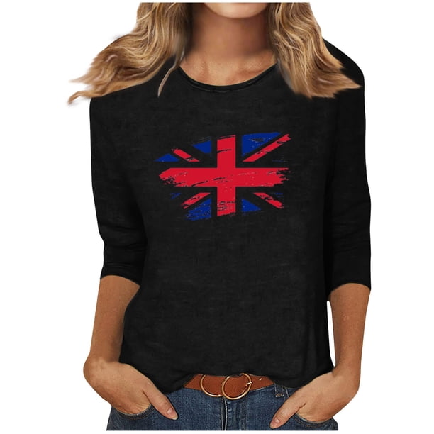 Blusas para Mujeres Casual 3/4 Manga Cuello Redondo Impreso Suelto, Mujer 3/4 Manga Tops Y Blusas para Diario