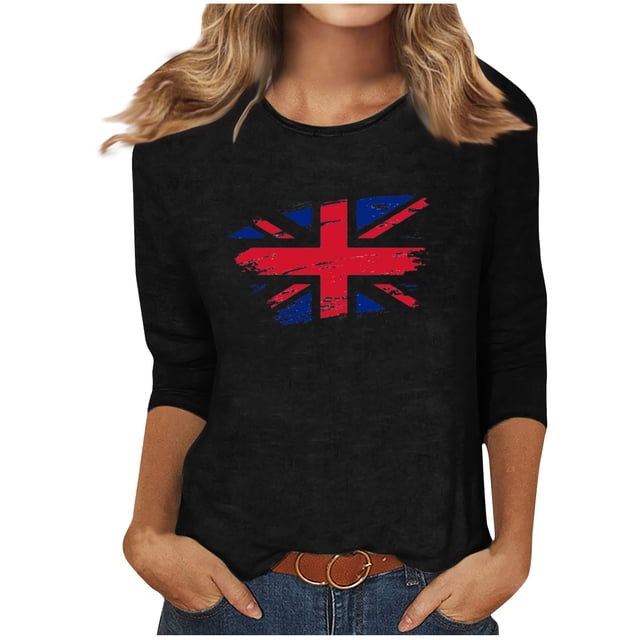 Blusas para Mujeres Casual 3/4 Manga Cuello Redondo Impreso Suelto, Mujer 3/4 Manga Tops Y Blusas para Diario