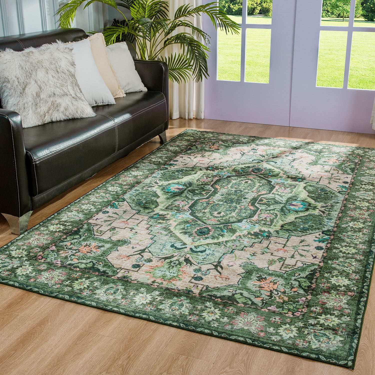 Wondo Washable Rugs Vintage Area Rug Rug for Living Room, Bedroom, Kids Room, 6' x 9', Green