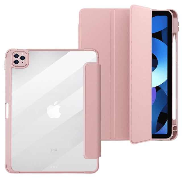 Case Compatible with IPad Pro(11Inch)/Ipad Air4(10.9Inch), Soft TPU Cover Trifold Stand with Pencil Holder, Auto Wake/Sleep, Pink