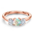 thumbnail image 3 of Gem Stone King 18K Rose Gold Plated Silver Simulated White Opal and White Moissanite Engagement Ring for Women | 0.96 Cttw | Round Cabochon 5MM | Gemstone October Birthstone | Size 7, 3 of 7
