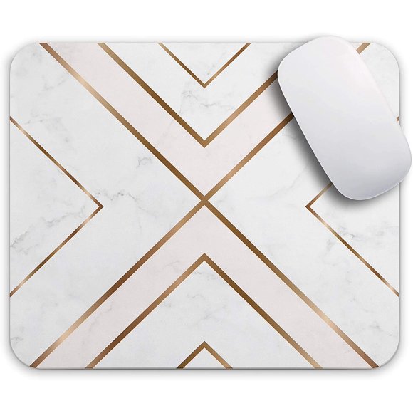 Oriday Gaming Mouse Pad Custom, Modern Gold Cross Line Design for Women Non-Slip Rubber Thick Mouse Pad for Computers Laptop (Chic White)