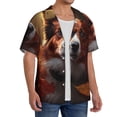thumbnail image 2 of Gukieu Cute Maple Leaf Puppy Print Men's Short-sleeved Shirts, Button-down Pocket Shirts, T-shirts, Beach Vacation Travel Summer Clothing-Small, 2 of 5