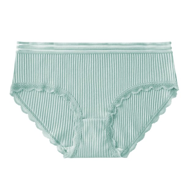 Qarigey Ropa interior de algodón para mujer, bragas transpirables para niña, bragas elásticas que absorben la humedad con borde de encaje Ropa interior verde METRO Qarigey AP000404-09