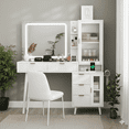 thumbnail image 4 of Danpinera Home 49" Fluted Makeup Vanity Desk with Lighted Mirror & Glass Top, White, 4 of 9