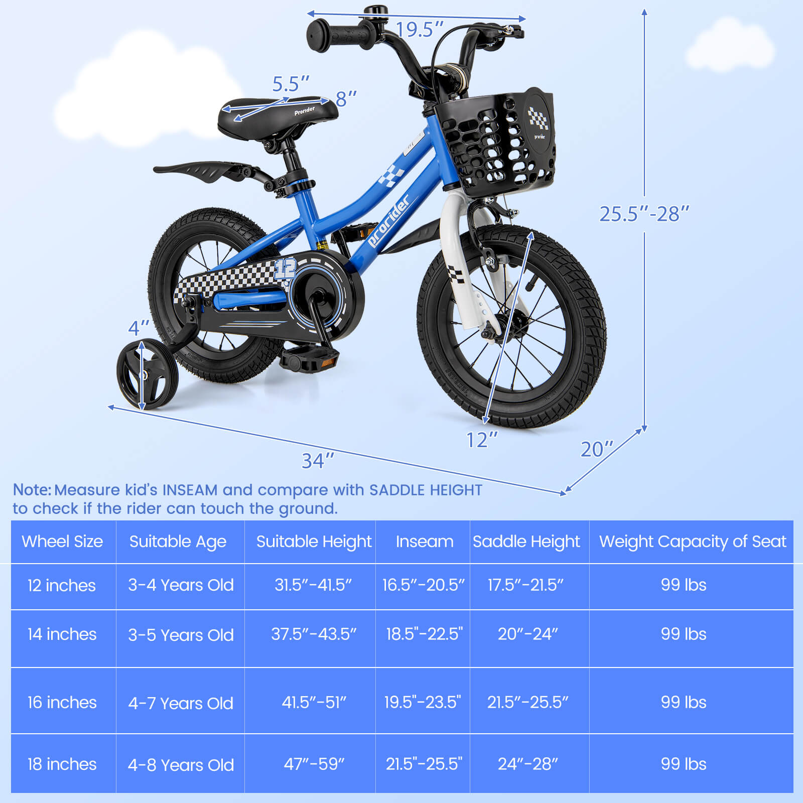 Costway 12 Inch Kids Bike with Training Wheels, Blue photo 3