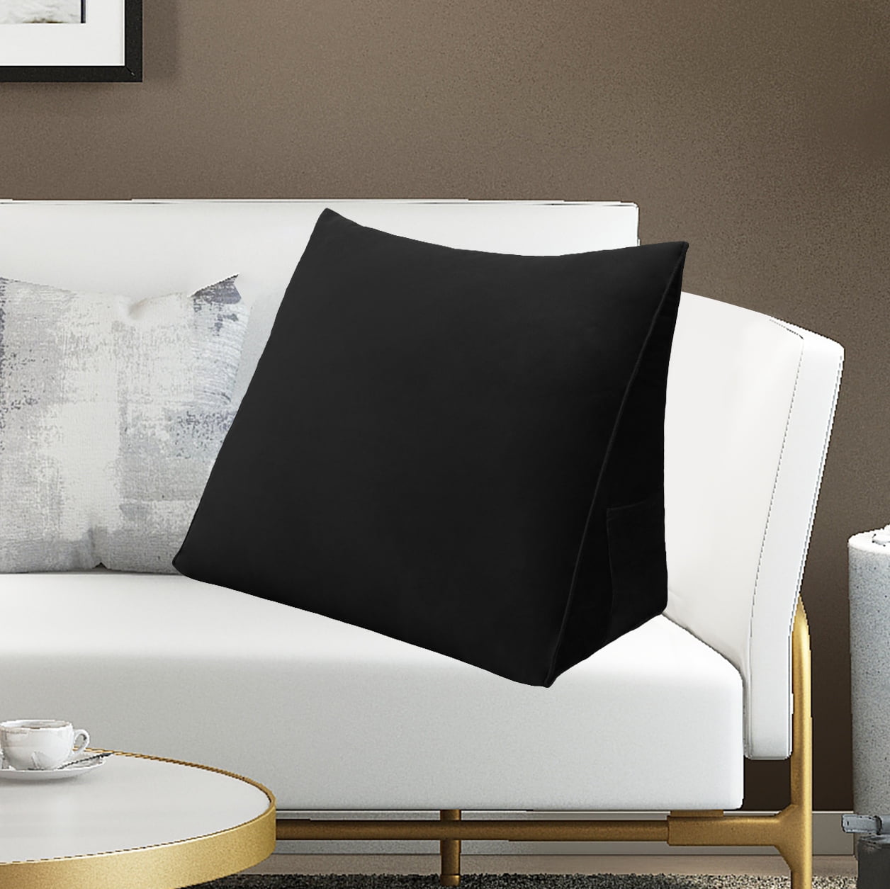 WOWMAX Reading Pillow Bed Wedge Large Adult Backrest Lounge Cushion with Pocket Firm Back Support for Sitting Up in Bed Couch Without arms for GERD Heartburn Velvet for Christmas/Holidays Black