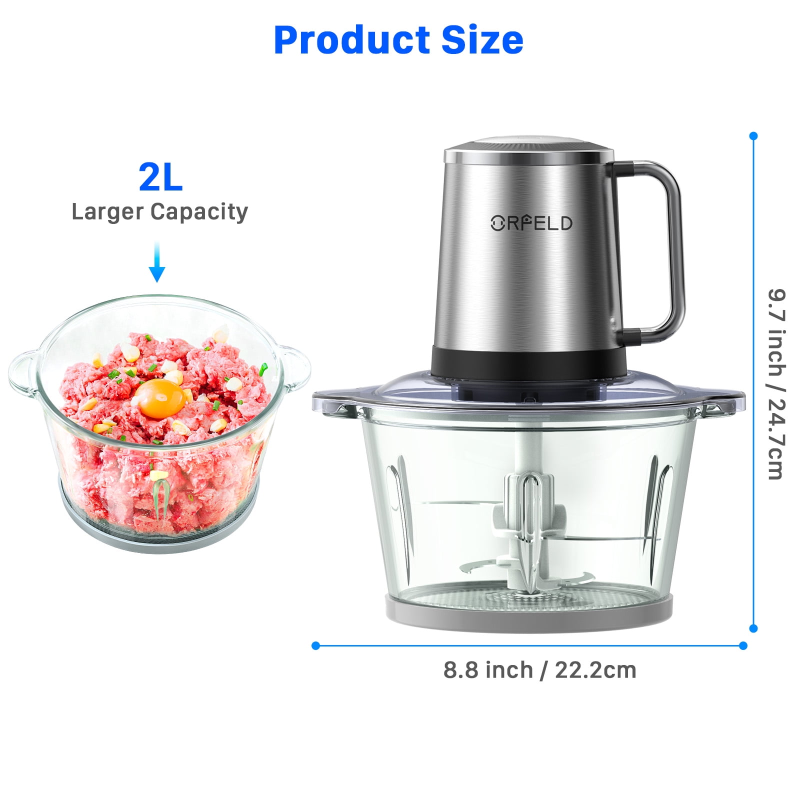 AOSION Electric Food Processor,8 Cup Food Chopper,Vegetable Chopper & Meat Grinder 350W with 2L Glass Bowl Grinder with 2 Speed for Baby Food/Meat
