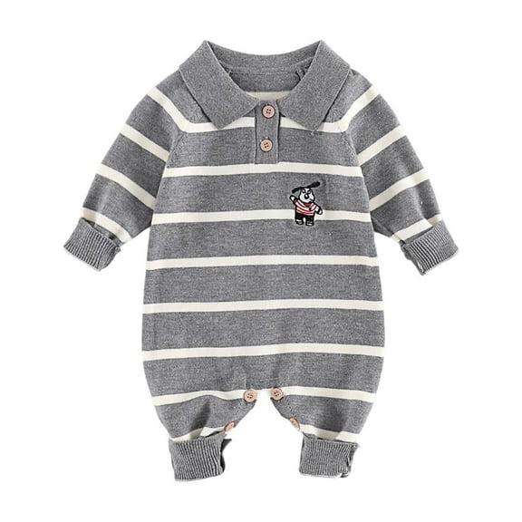 MEZZALL Baby Boys Long Sleeve O-Neck Bodysuit Cartoon Onesie Knit Romper Striped Gentleman Outfits Soft Comfortable Clothes For 0 18 Months Old. Holiday Toddler Clothing