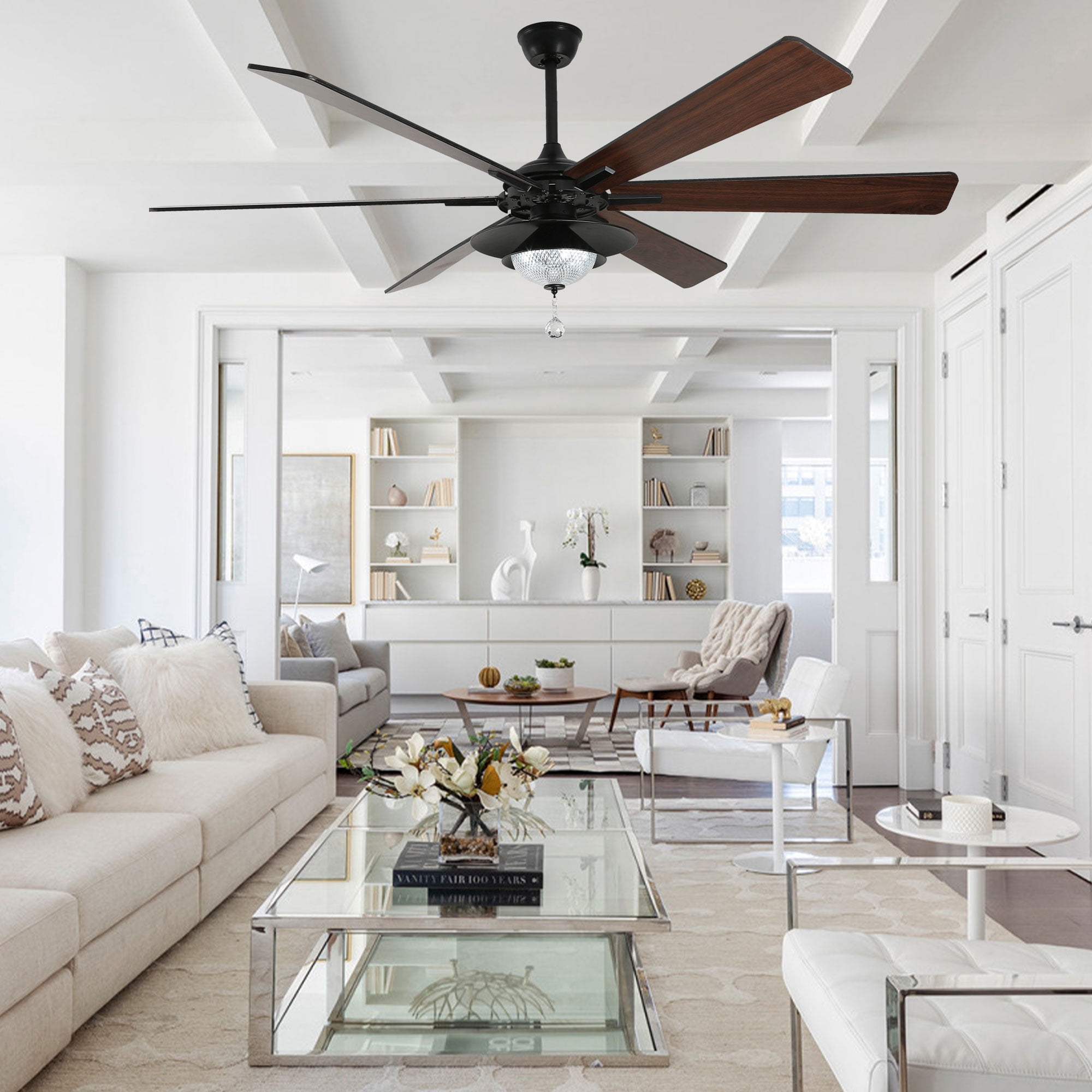 Bella Depot 72" Modern LED Ceiling Fan 6-Speed Reversible Chandelier With Dimmable Light and Remote Control
